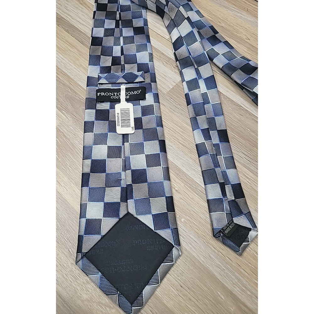 Pronto Uomo Couture Silk Tie Checker Pattern Mens Wearhouse New w Tag - Picture 7 of 9